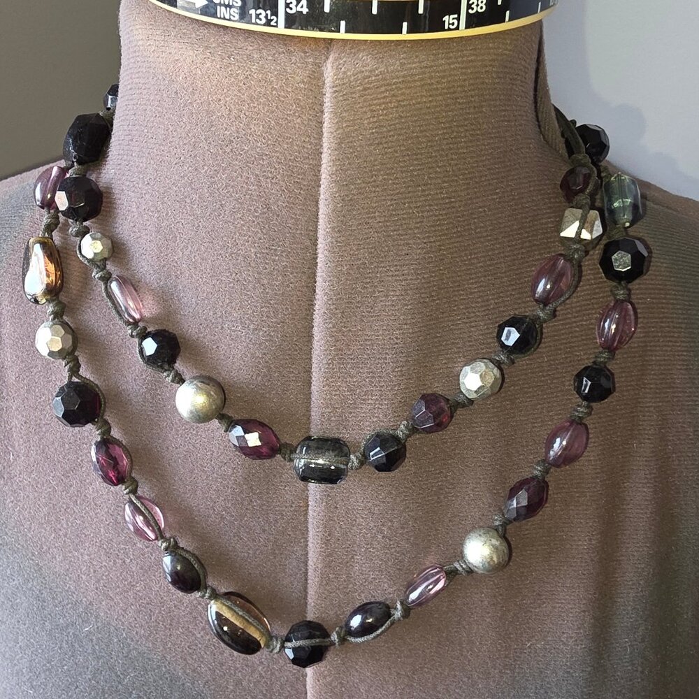 Chunky Plum Purple GLASS Beaded Necklace Varied Art Beads